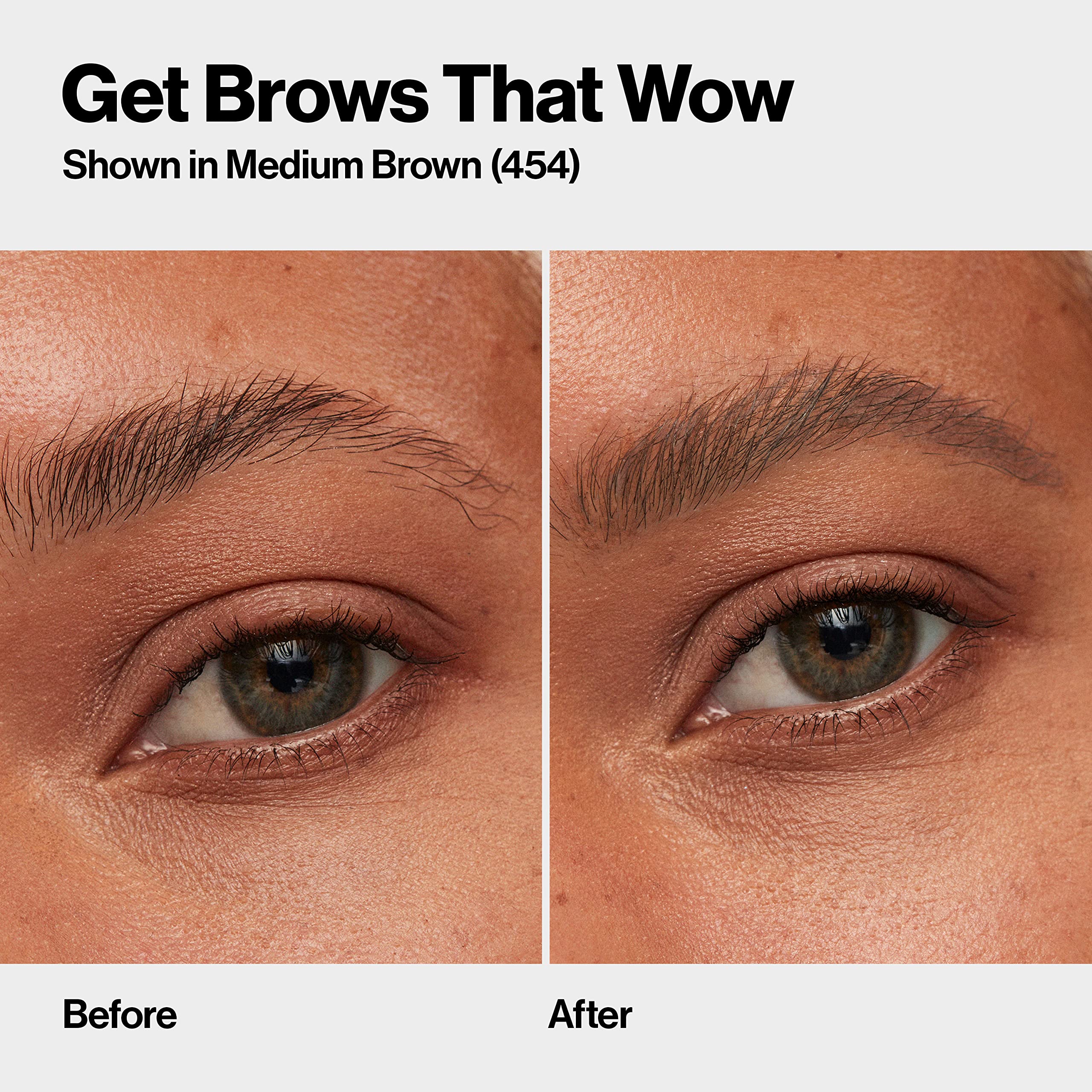 Revlon ColorStay before and after brow application shows natural-looking definition