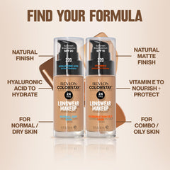Revlon ColorStay before and after split-face showing reduced shine and pore refinement