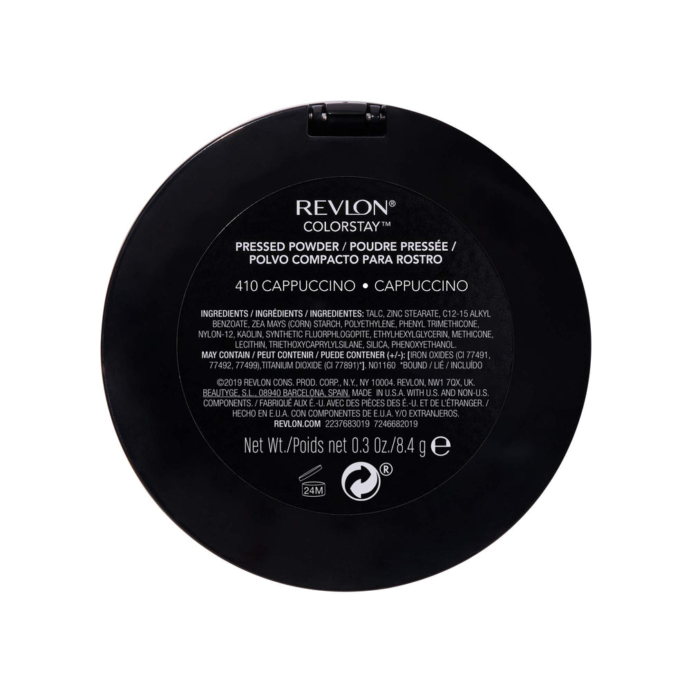 Revlon ColorStay compact held next to a coin to show scale and portability advantage