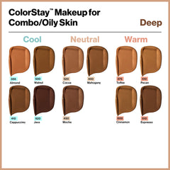 Revlon ColorStay before and after on model showing reduced shine and pores