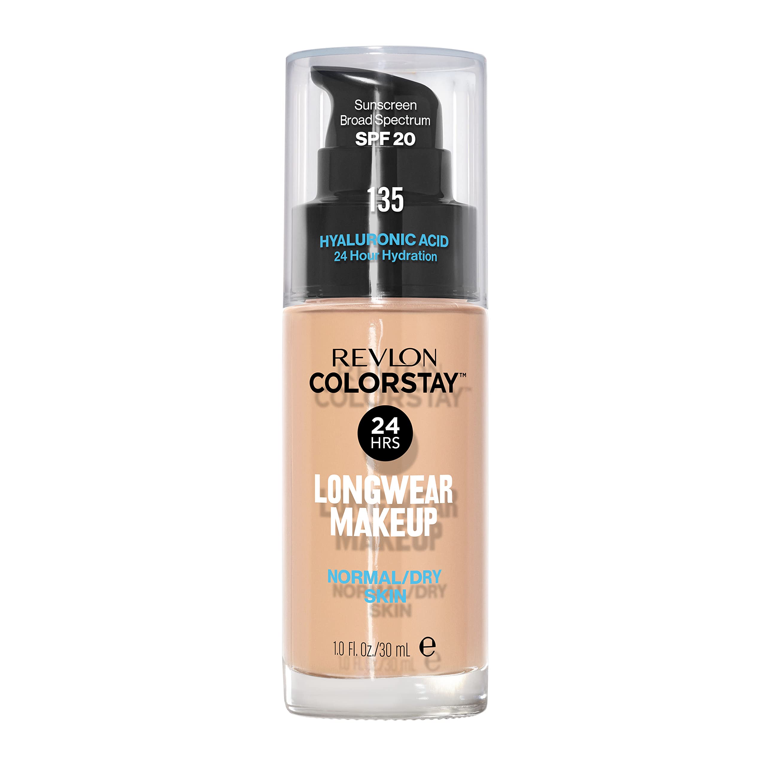 Revlon bottle front view showing 135 Vanilla and longwear benefit