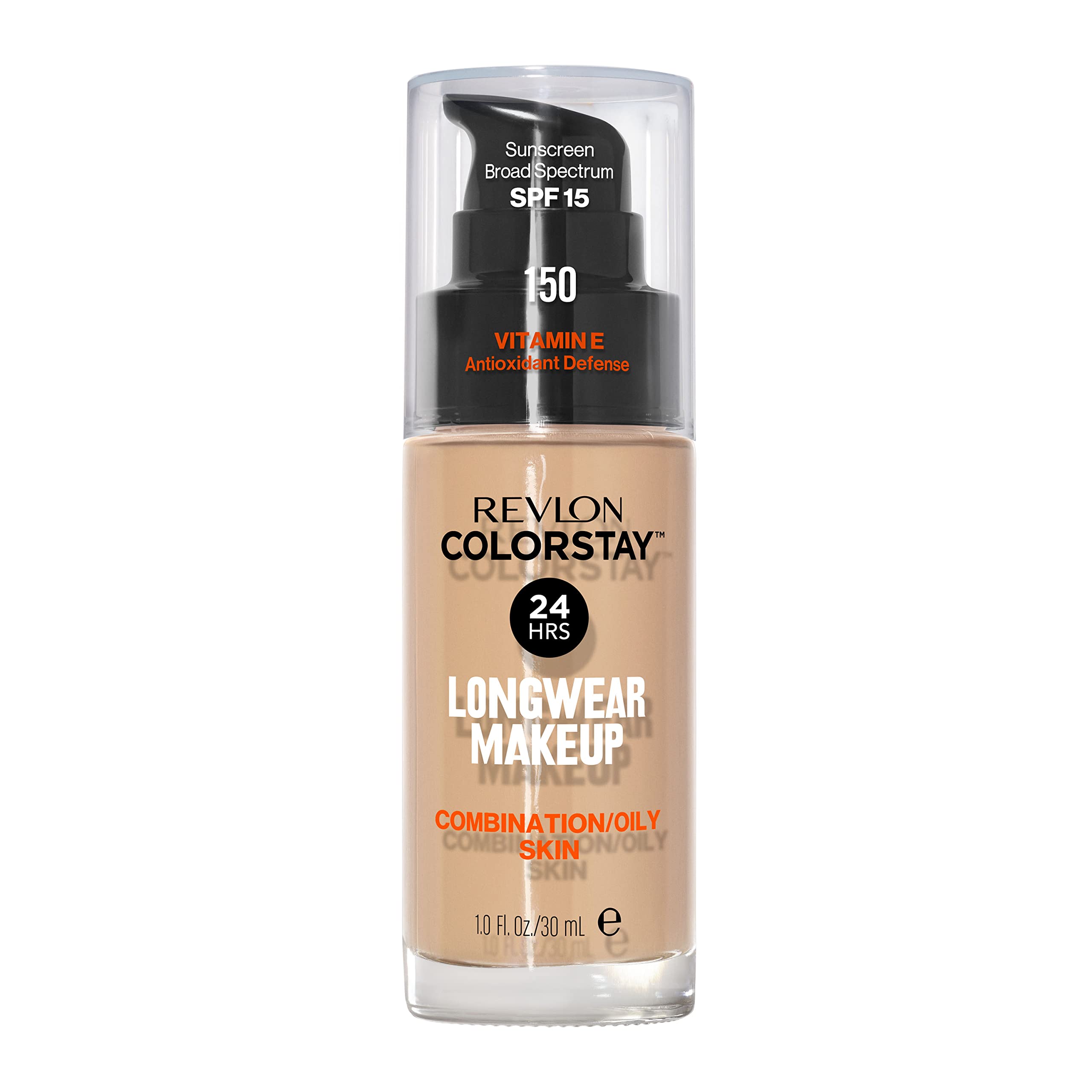 Revlon ColorStay front bottle 150 Buff showing compact travel-friendly design and long-wear benefit