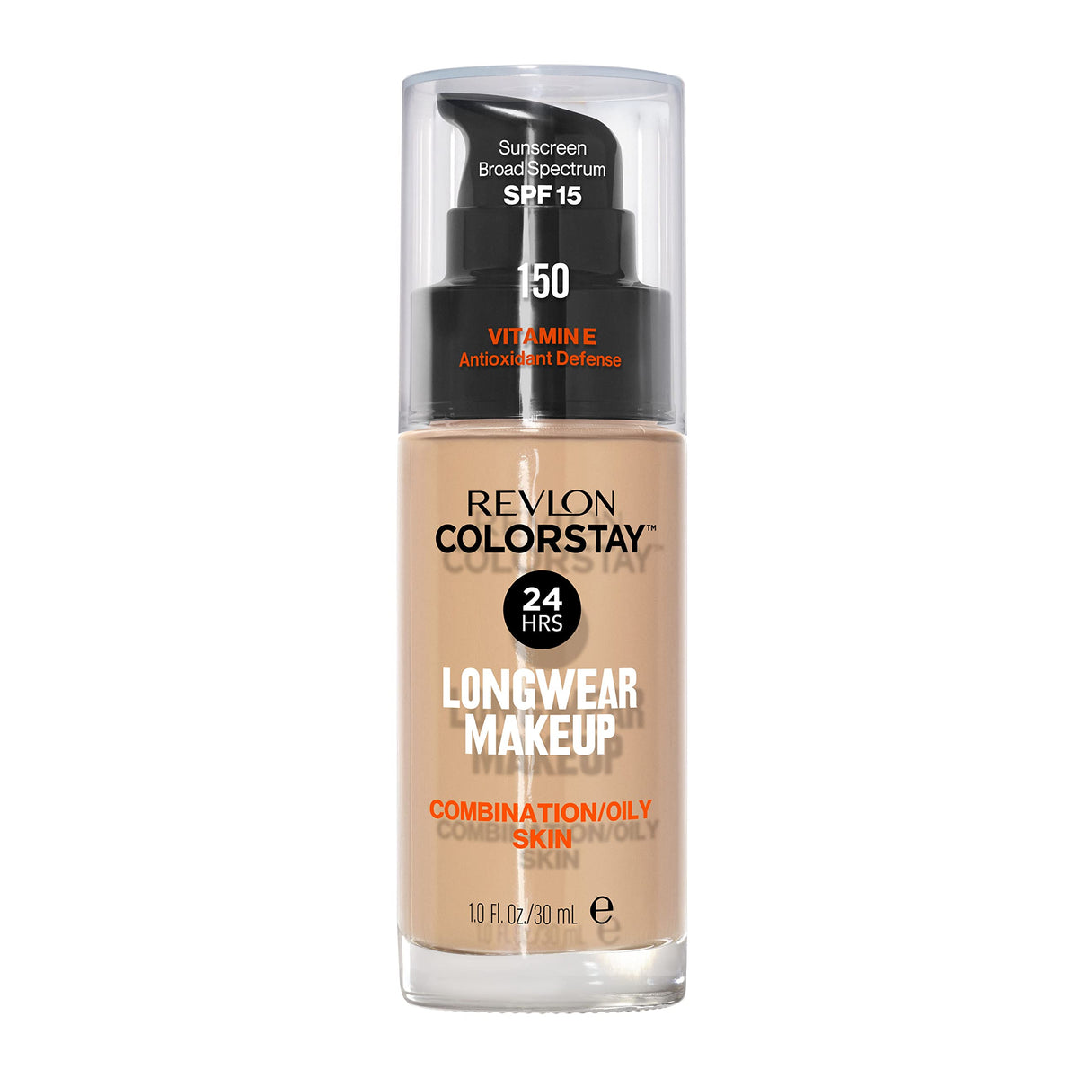 Revlon ColorStay front bottle 150 Buff showing compact travel-friendly design and long-wear benefit