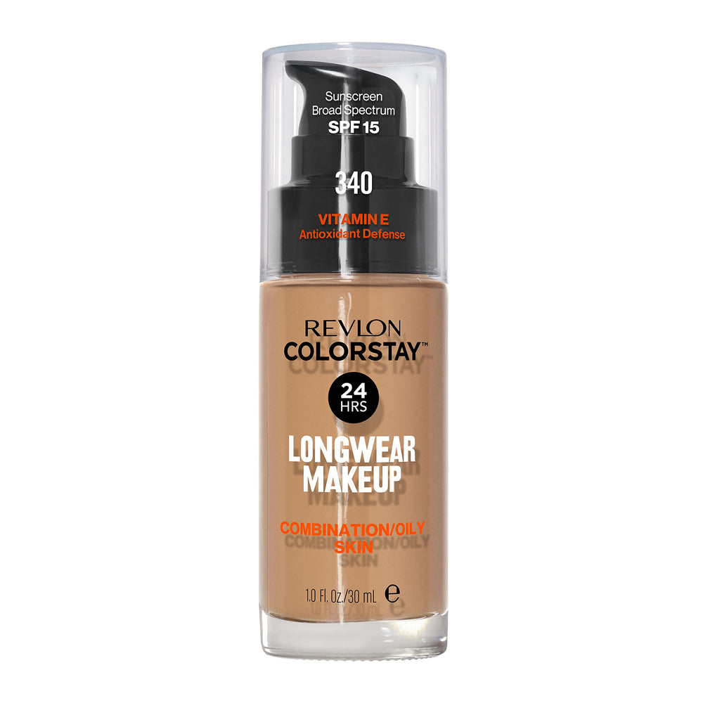 Revlon bottle front portrait showing ColorStay 340 Early Tan and label benefit
