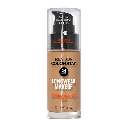 Revlon bottle front portrait showing ColorStay 340 Early Tan and label benefit