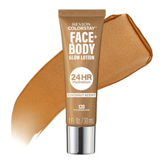 Revlon bottle front view showing packaging and glow finish benefit