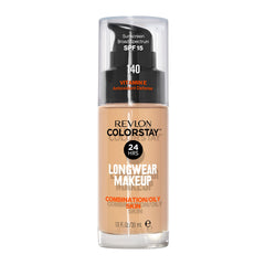 Revlon ColorStay front packaging showing shade 140 Oatmeal and SPF 15 benefit