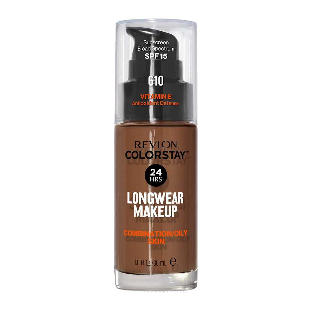 Revlon ColorStay front packaging showing shade Espresso 610 and benefits