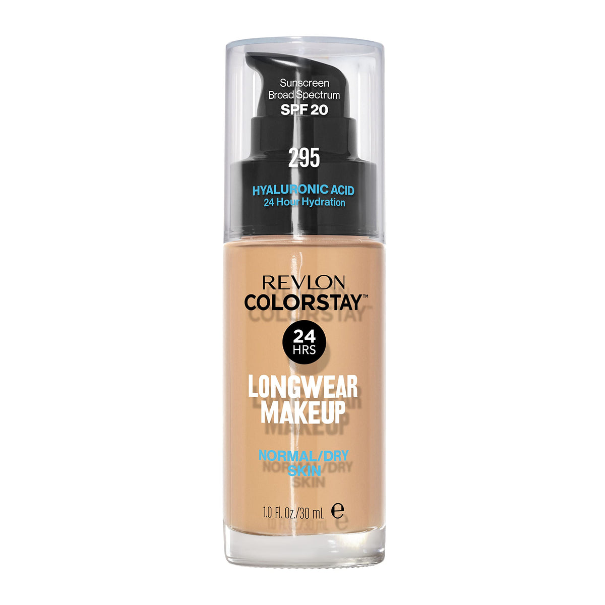 Revlon front bottle showing 295 Dune, displays trustworthy longwear coverage