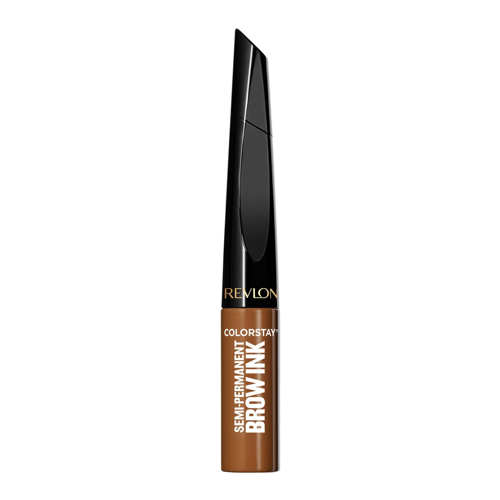 Revlon front packaging showing product and shade Warm Brown benefit long-lasting color