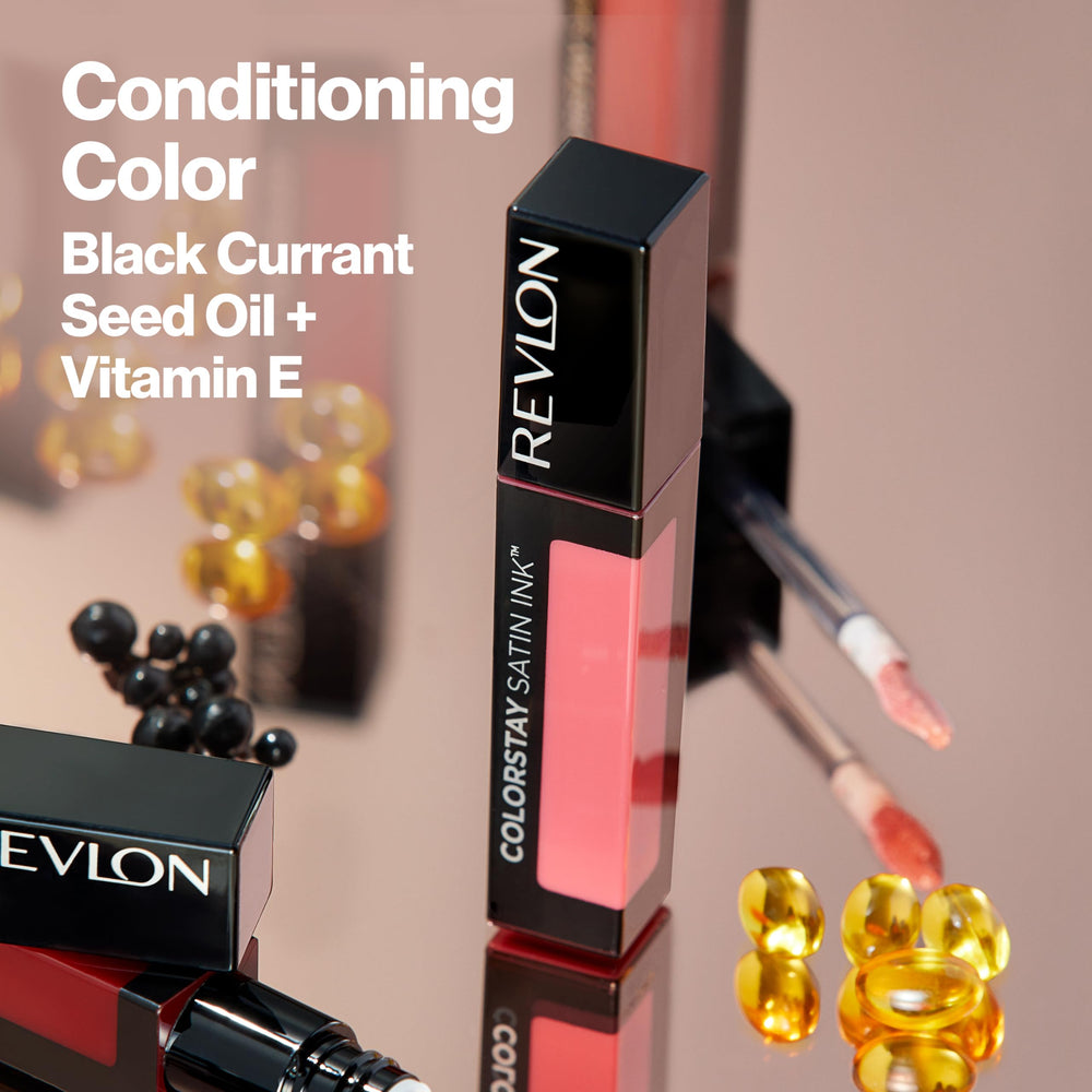 Revlon ingredients label close-up showing black currant oil and nourishing benefit