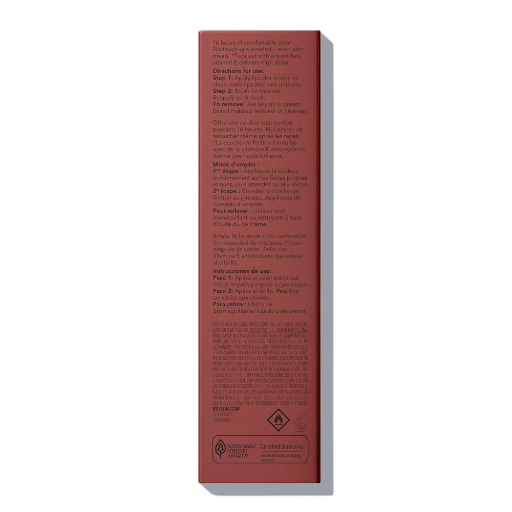Revlon ColorStay label detail highlighting vitamin E, chamomile and soy extract