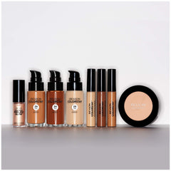 Revlon compact on vanity styled with brushes for polished, longwear makeup