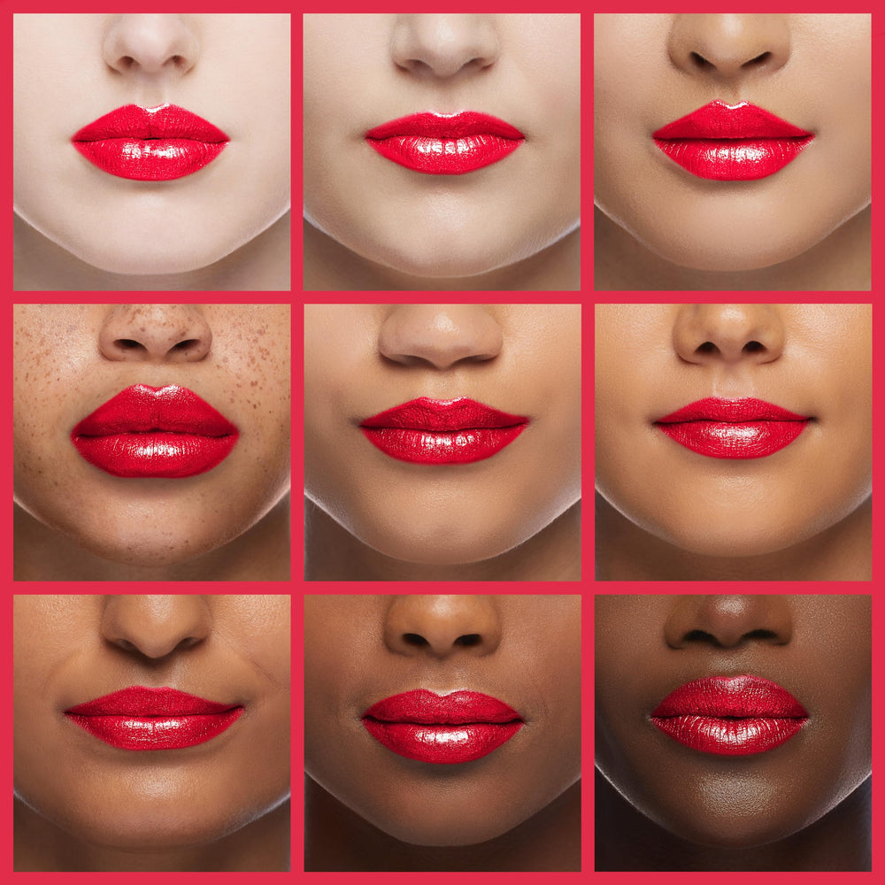 Revlon applied on lips close-up demonstrating satin, longwear benefit