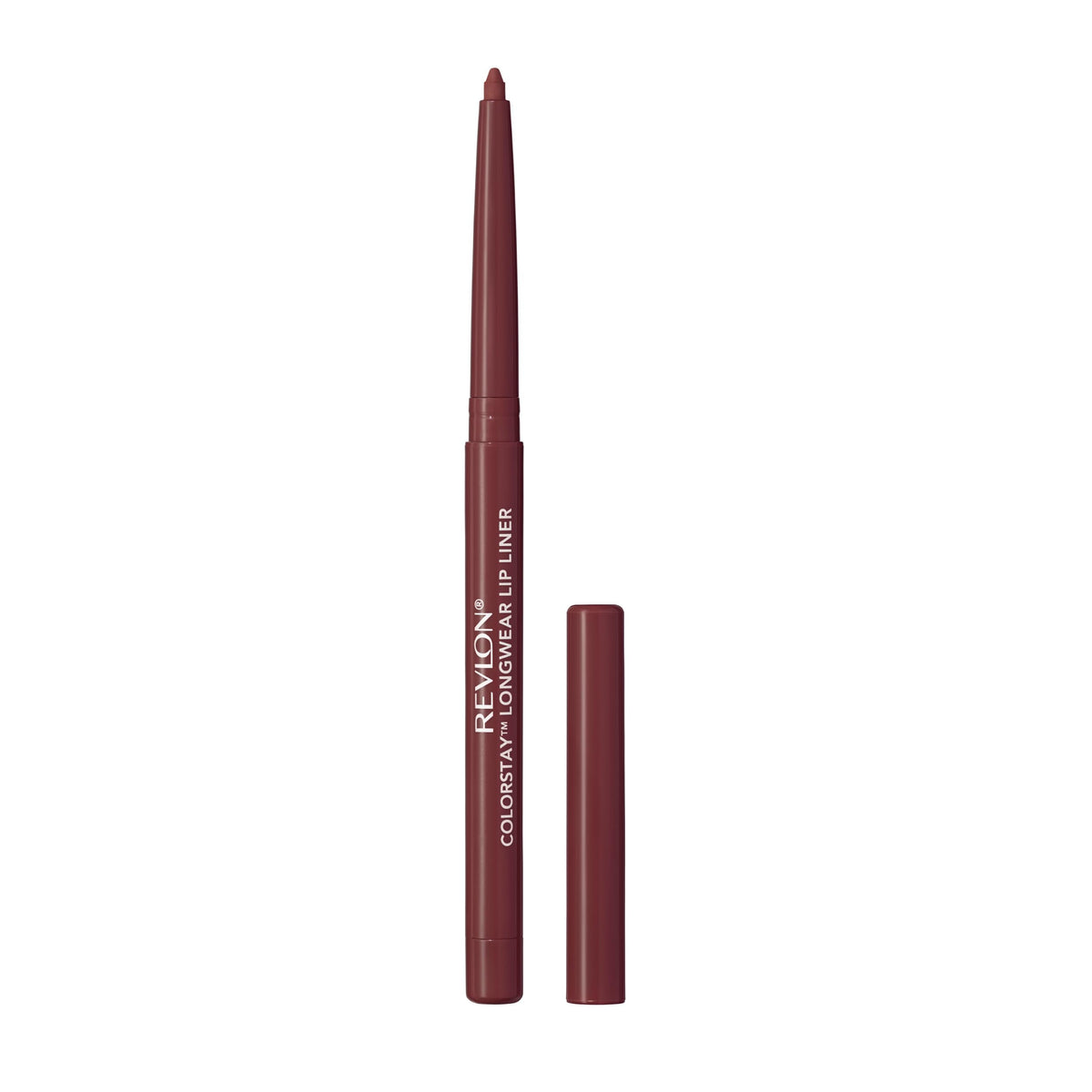 Revlon lip liner front view shows warm deep brown shade and sleek pencil
