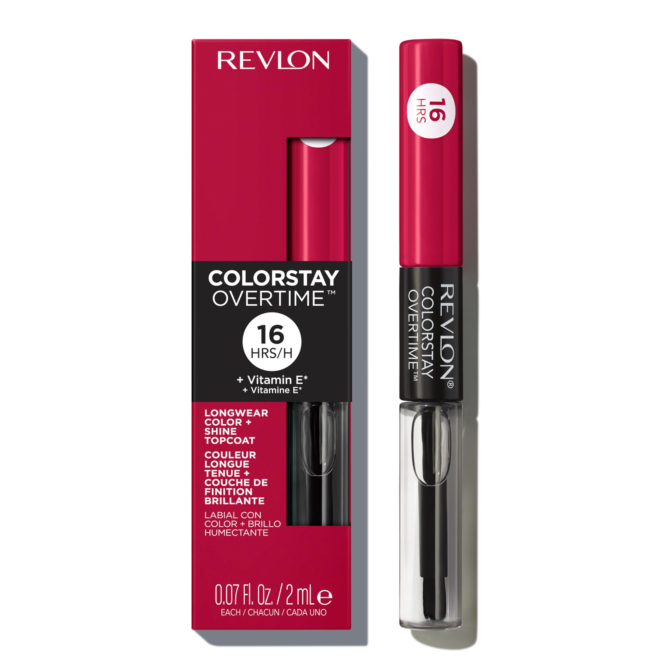Revlon front packaging showing product and shade 480 Unending Red for bold color