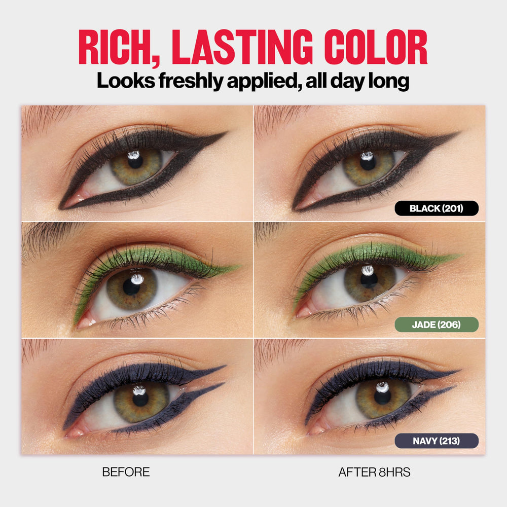 REVLON ColorStay pencil applied on left eye creating a clean wing