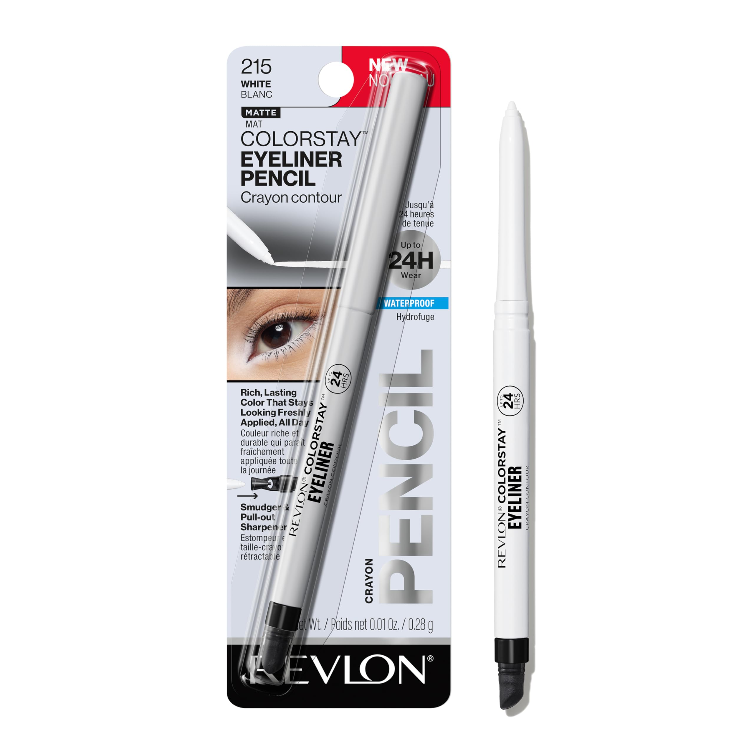 REVLON pencil front packaging showing product and shade 215 white benefit precise color