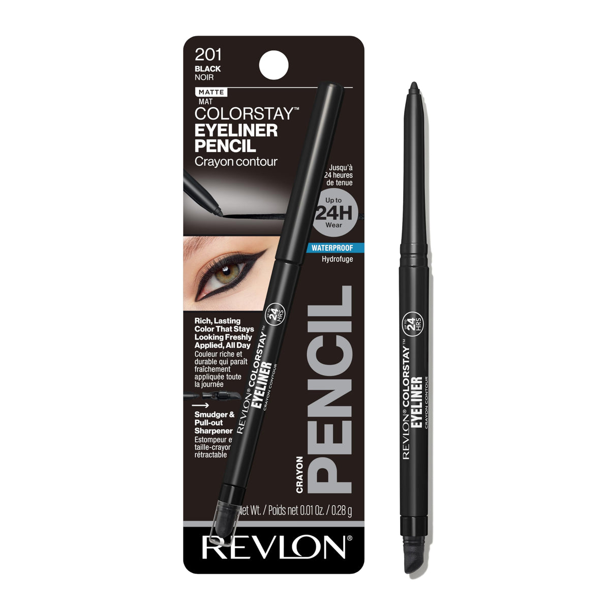 REVLON pencil front view showing neat matte finish and easy grip