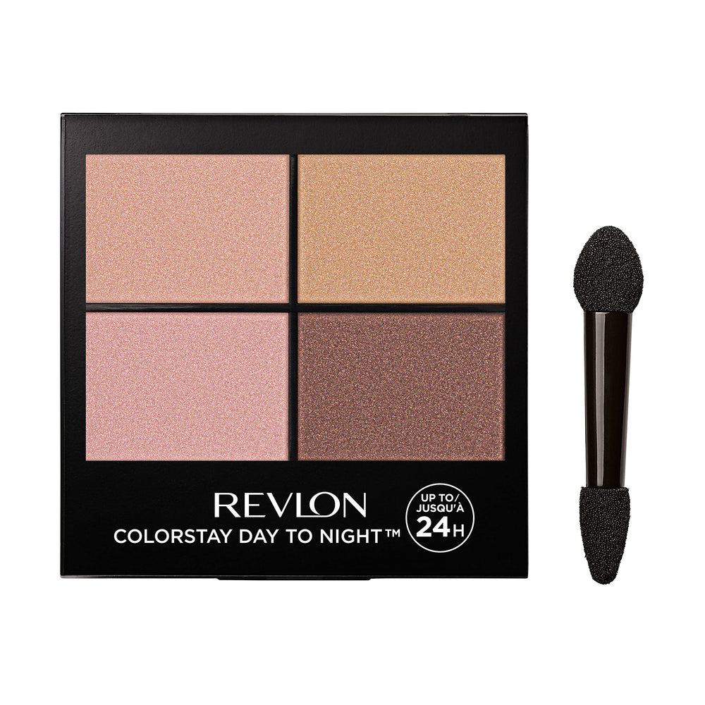 Revlon ColorStay quad front view showing compact design and travel-ready benefit