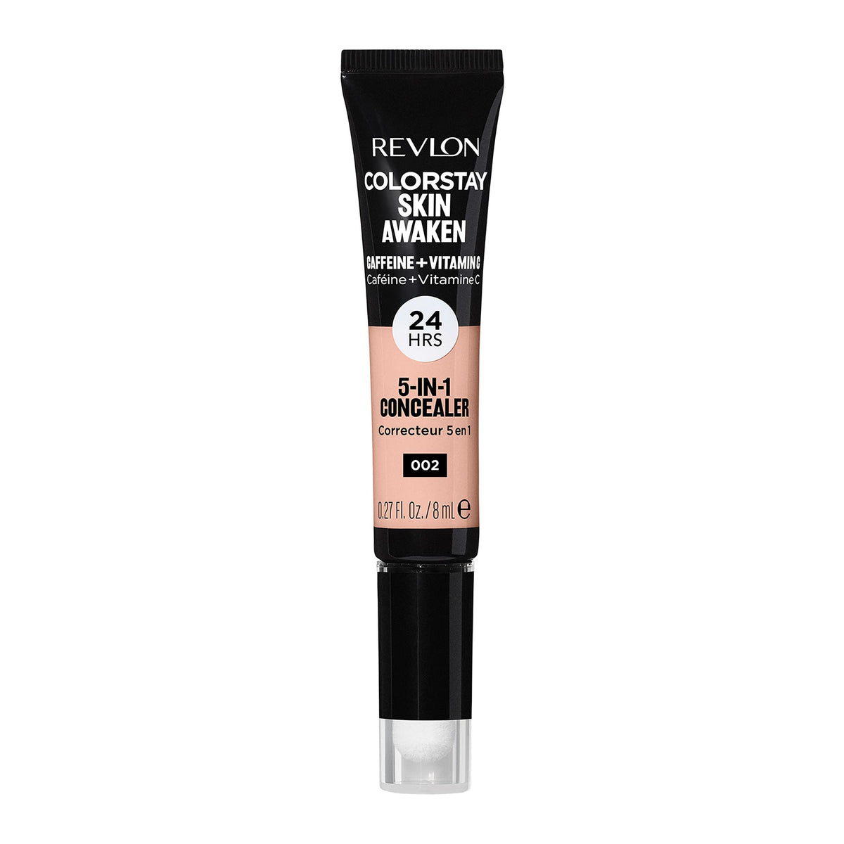 Revlon concealer front packaging showing shade 002 and product benefit