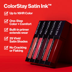 Revlon lip color swatch texture close-up highlighting smooth satin payoff benefit