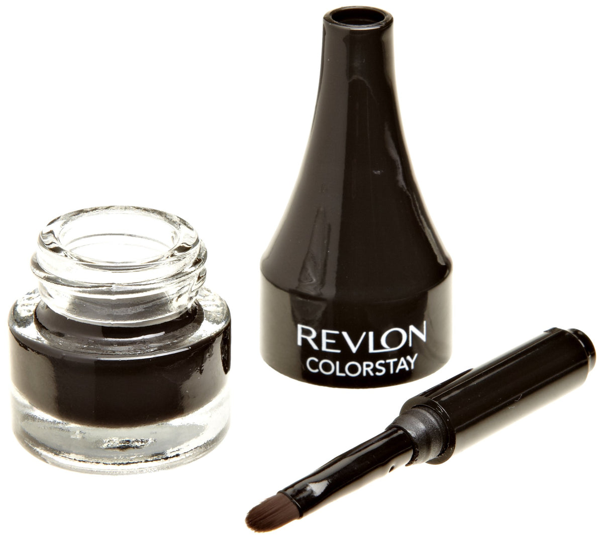 Revlon pot of crème-gel eyeliner 001 Black showing rich pigment and sealed lid benefit longwear
