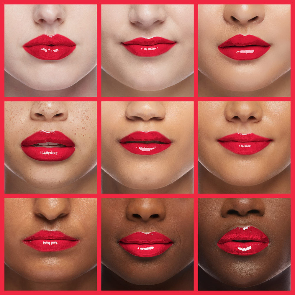 REVLON Fire & Ice lip swatch closeup highlighting glassy shine and hydration