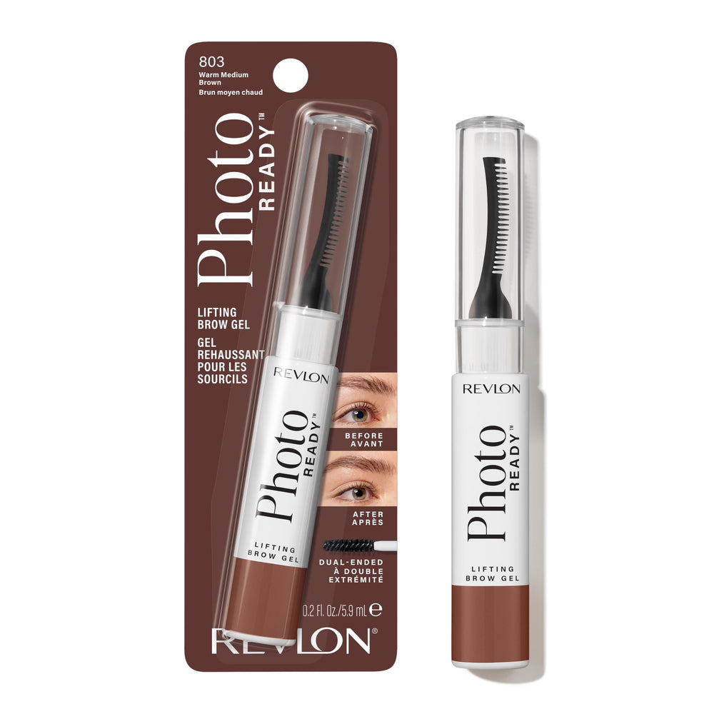 REVLON front tube of tinted brow gel showing shade and branding for easy selection
