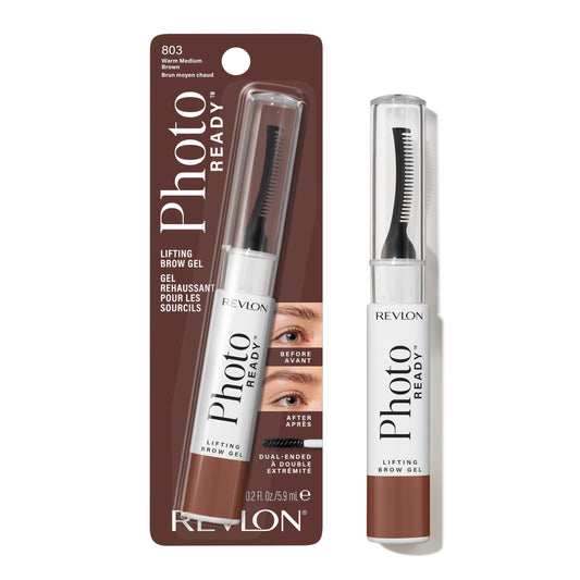 REVLON front tube of tinted brow gel showing shade and branding for easy selection