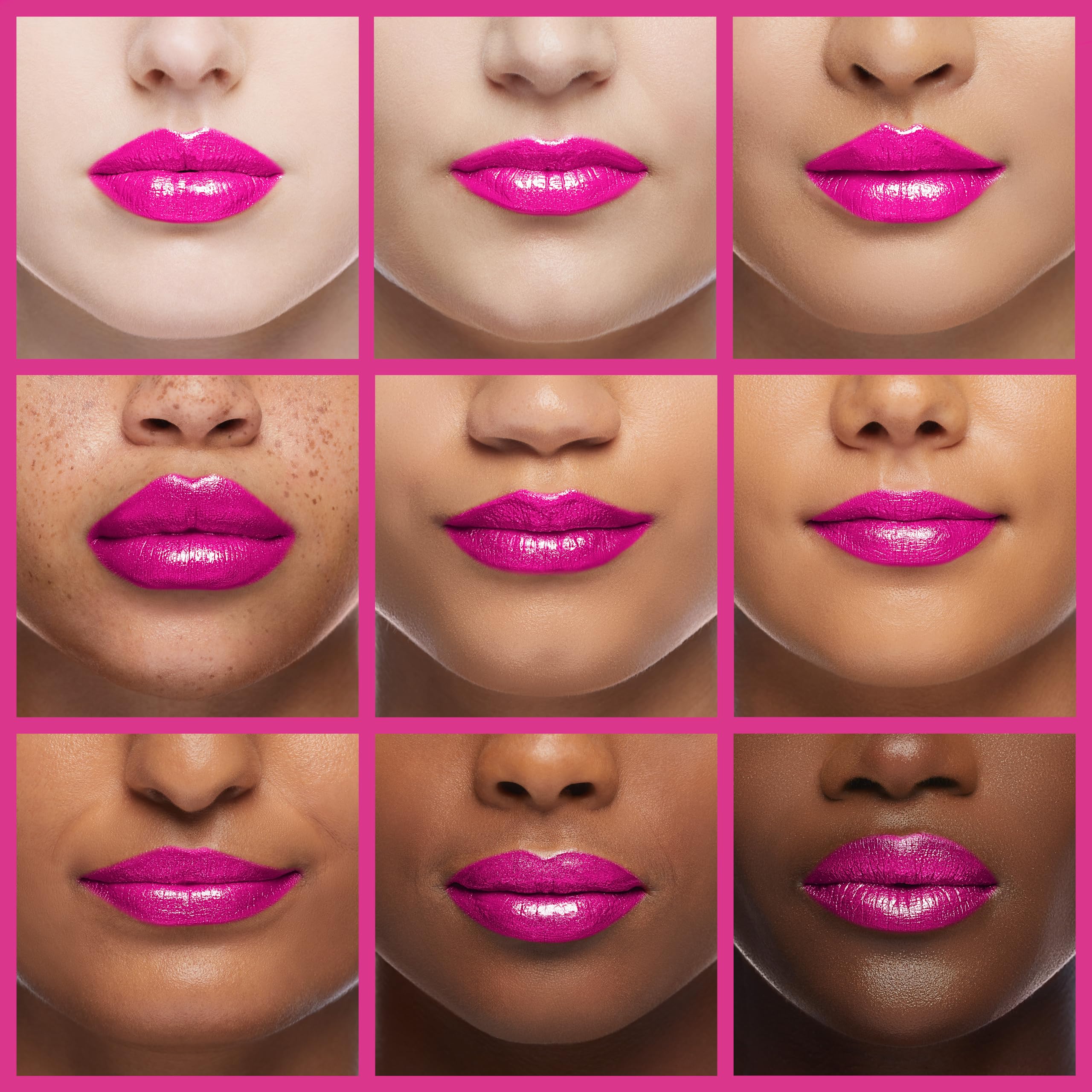 Revlon lip swatch on hand highlighting bold fuchsia color and creamy hydrating texture