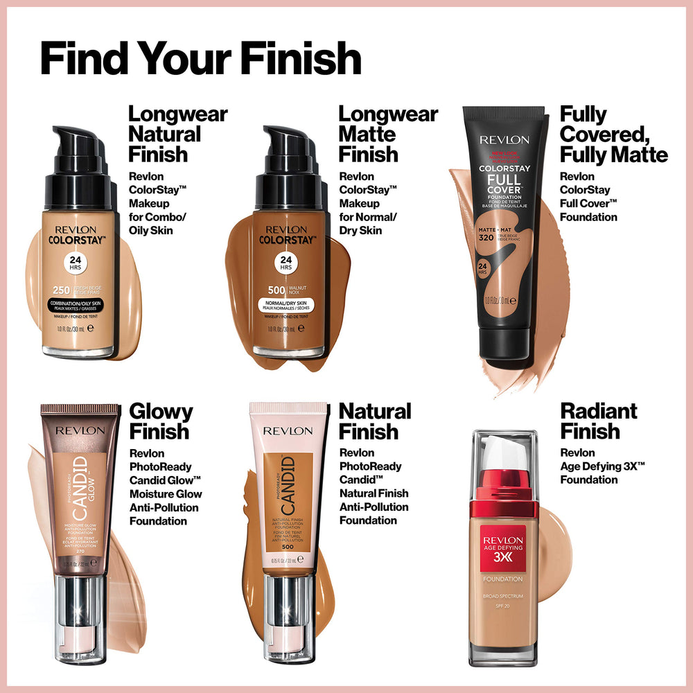 Revlon foundation being applied to cheek with brush for seamless coverage