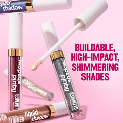 REVLON Glimmer Liquid Shadow in an evening makeup look showing intensified metallic impact benefit