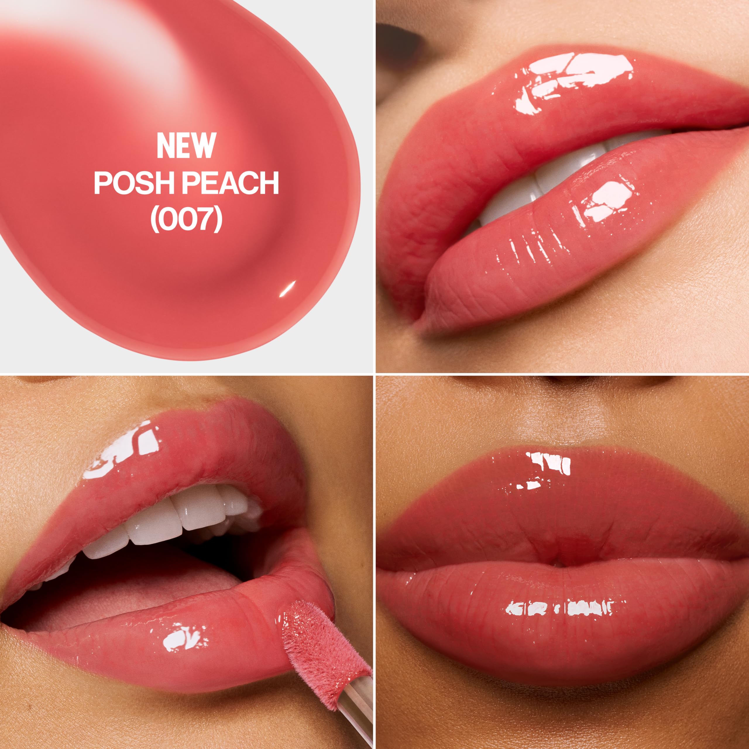 Revlon Glimmer lip oil applicator close-up demonstrating plush tip for even application