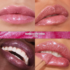 REVLON lip swipe on model demonstrating high-shine, plumping appearance