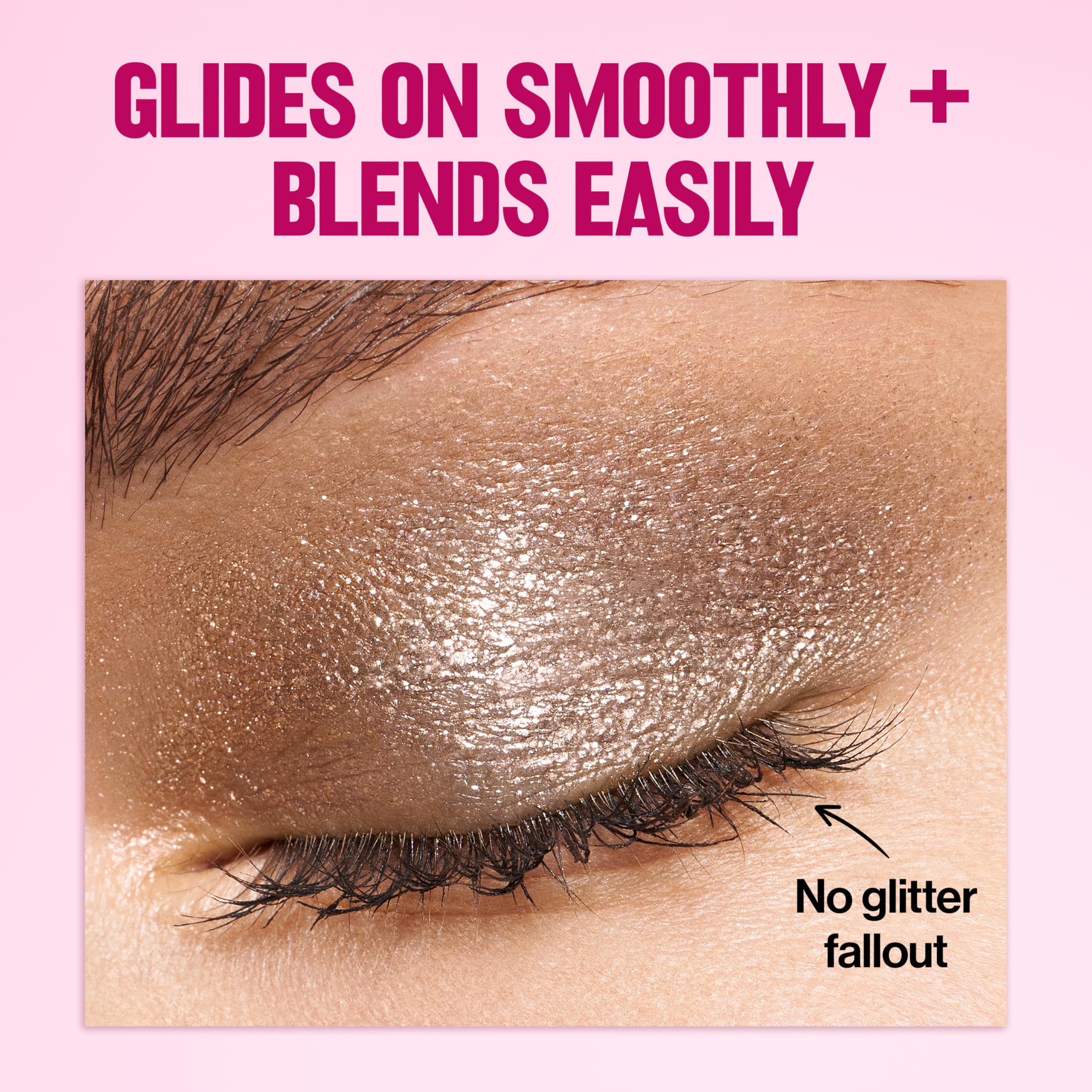 REVLON Glimmer applied on eyelid demonstrating reflective finish and crease resistance