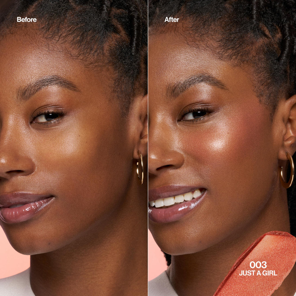Revlon application on cheek demonstrating fingertip blending for natural glow benefit