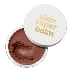Revlon Glimmer Super Balm front compact showing rosy bronze shade and travel friendly size