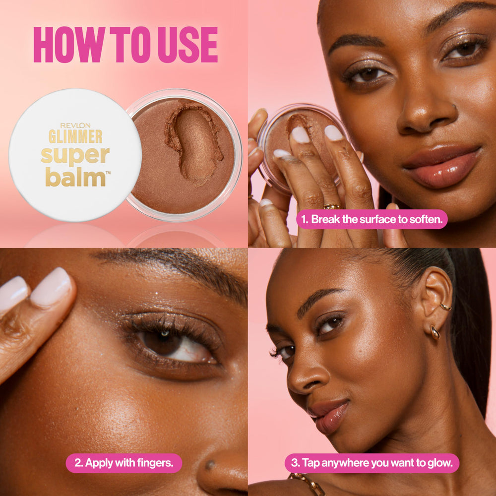 Product label and ingredient list of Revlon Glimmer Super Balm for ingredient clarity