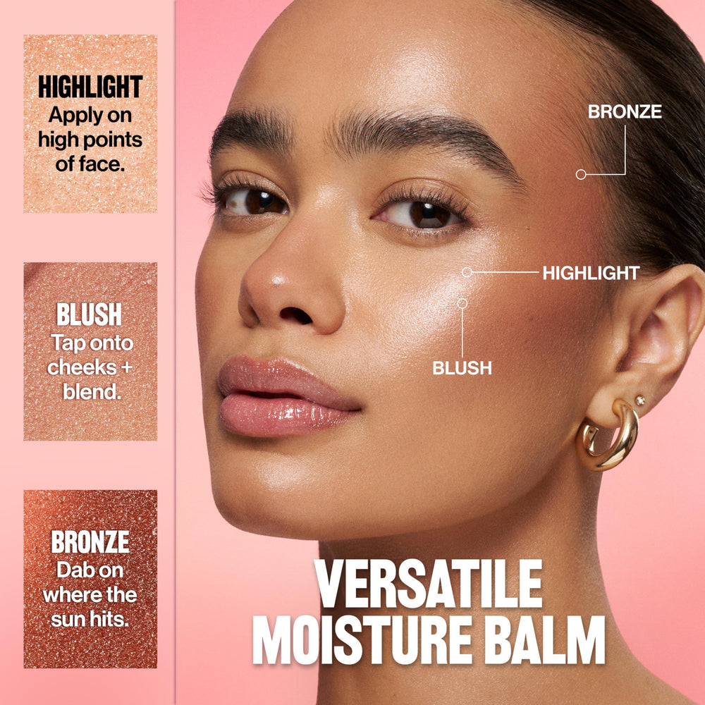 Revlon Glimmer Super Balm inside a makeup bag illustrating everyday portability