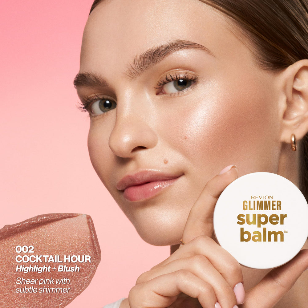 Revlon Glimmer Super Balm open pot revealing creamy texture and light reflection