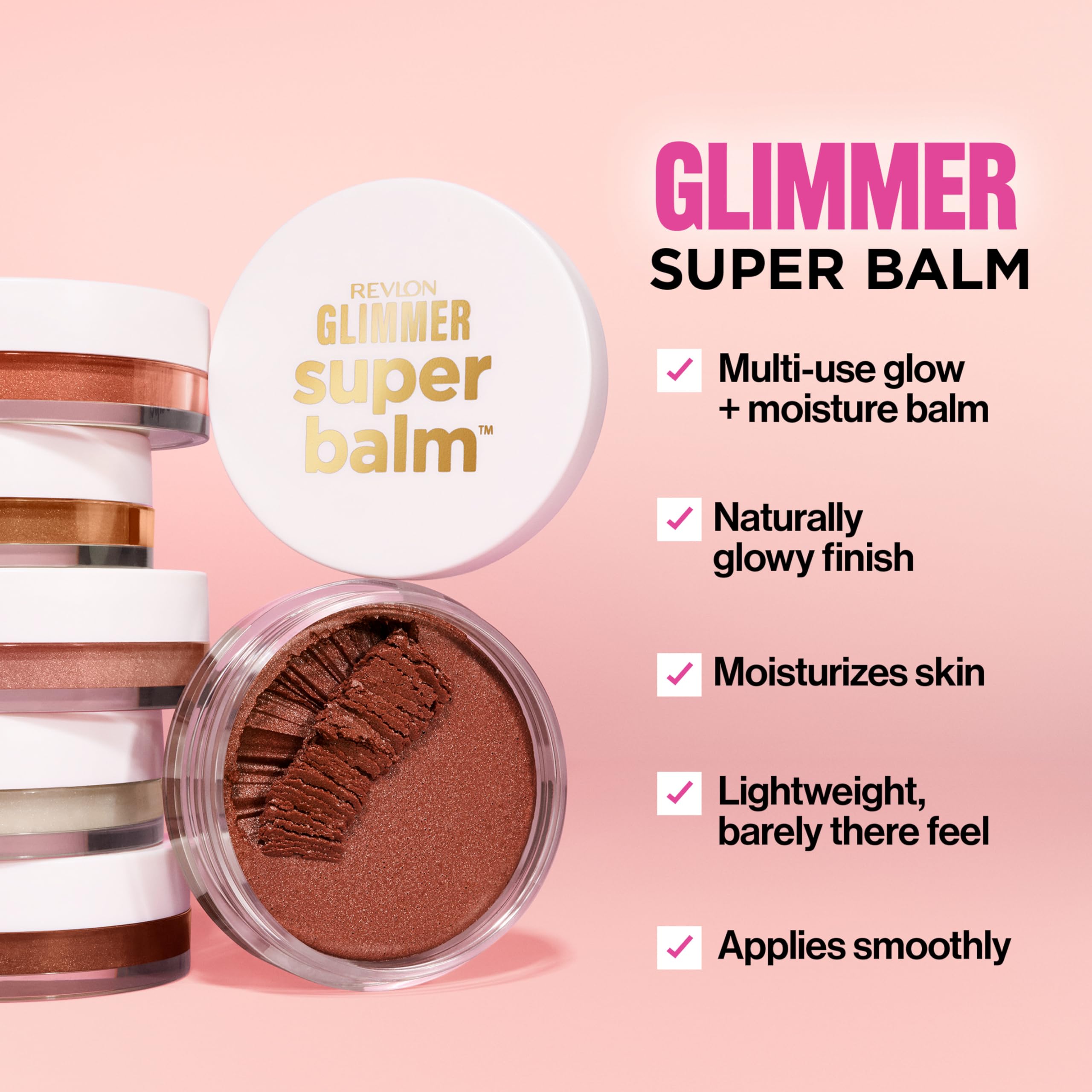 Revlon Glimmer Super Balm swatched on skin for natural pink shimmer and glow