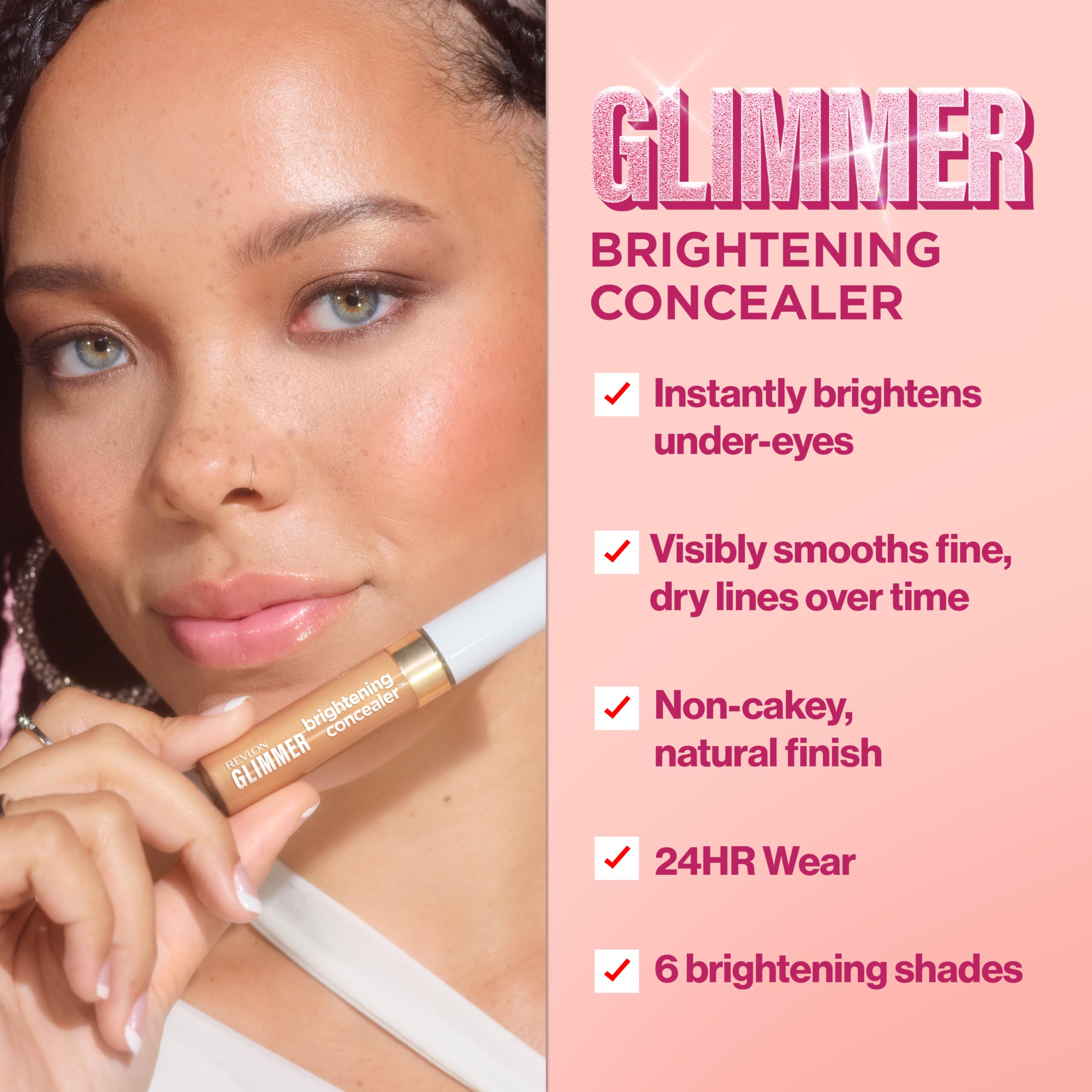 Revlon Glimmer under-eye application photo showing brighter, natural-looking finish