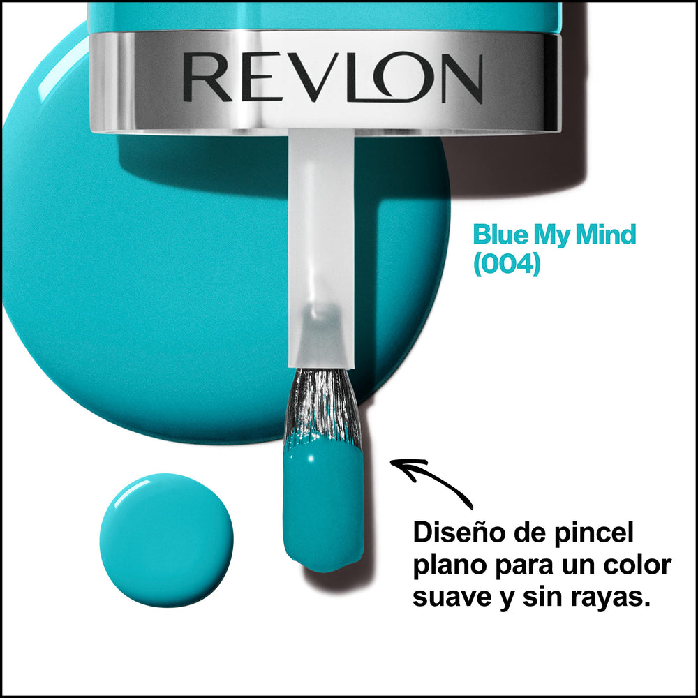 REVLON glossy polish texture swatch showing quick-dry finish and vibrant blue tone
