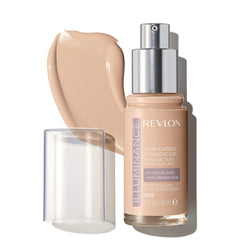 Revlon Illuminance front bottle showing label and elegant glass packaging, promotes confidence