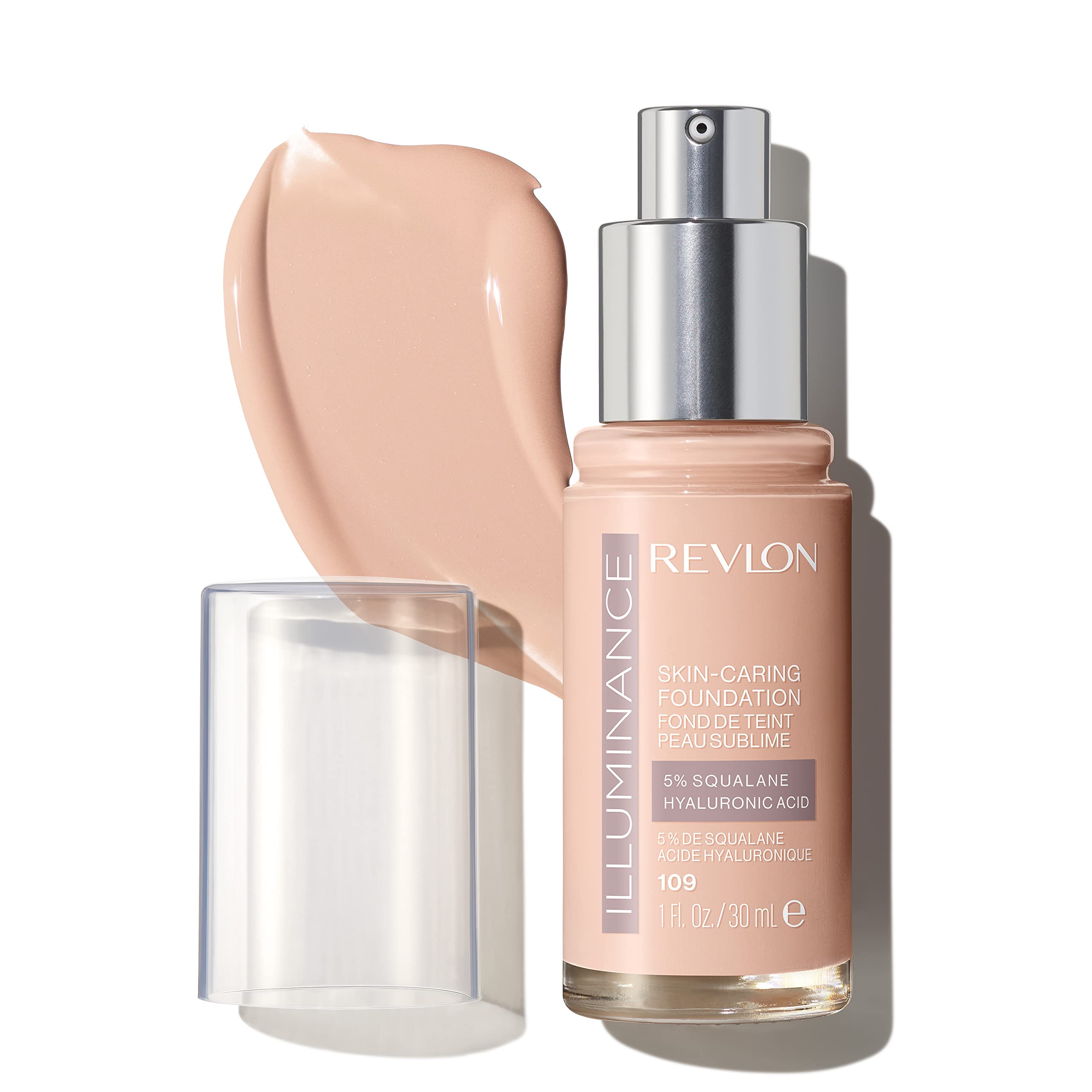 Revlon bottle front packaging showing Illuminance foundation and brand benefit