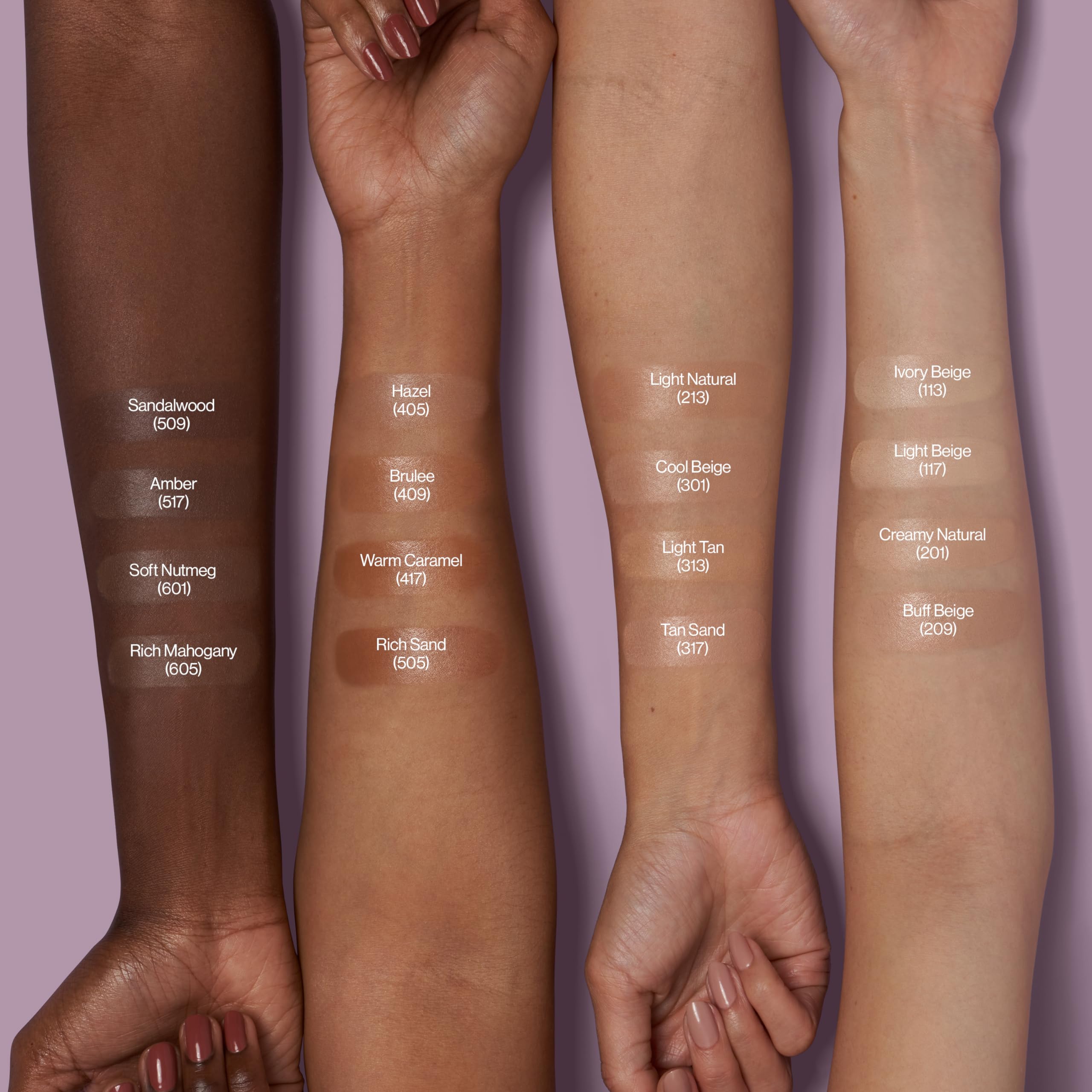 Revlon Illuminance shade 113 Ivory Beige swirled on white background illustrating true color