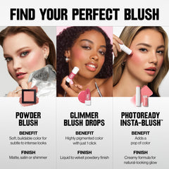 Revlon blush stick beside a coin showing compact size and portability benefit