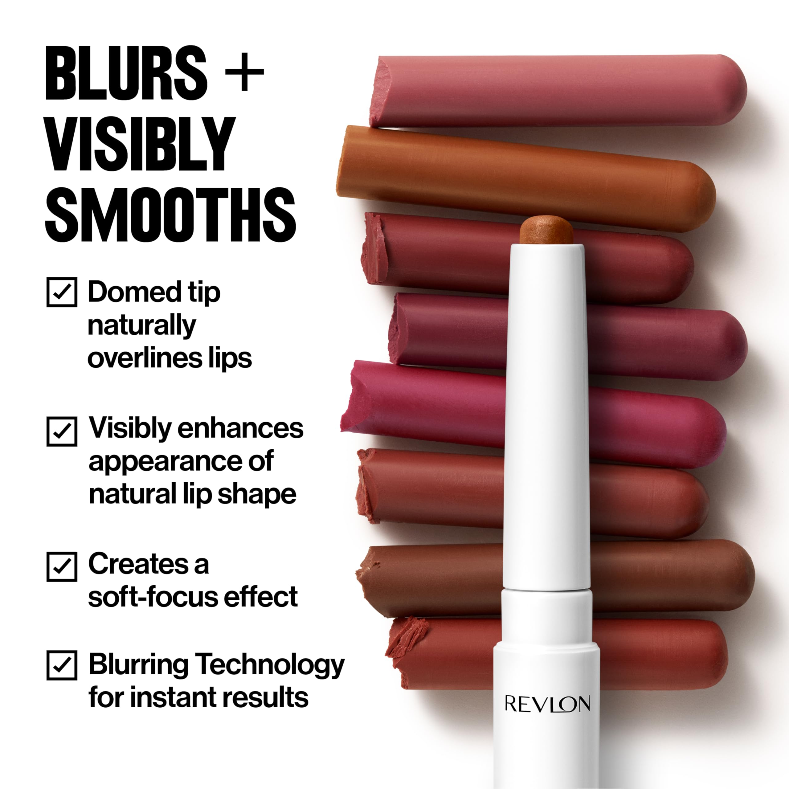 REVLON lip overline demo on model showing fuller-looking, blurred lip edge