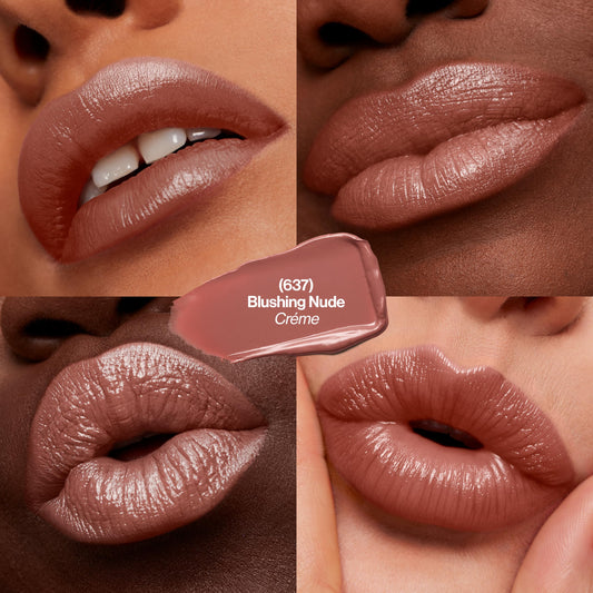 Revlon lipstick bullet close-up highlighting creamy texture and smooth glide benefit